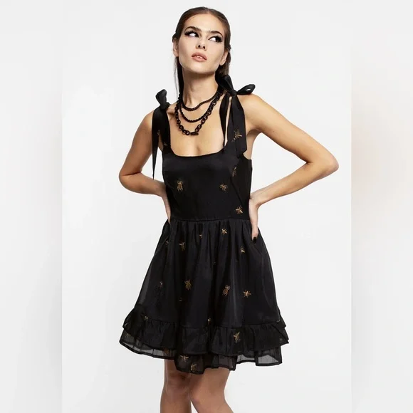 Disturbia Insectarium Embroidered Organza Tiered Corset Mini Dress US 4/UK 8 - Picture 5 of 8